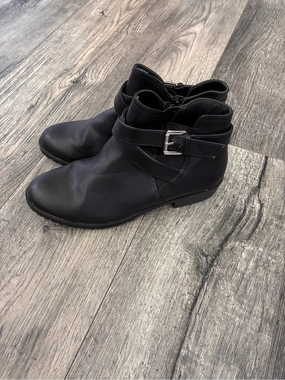 Time and Tru Black Ankle Booties with Buckle Strap